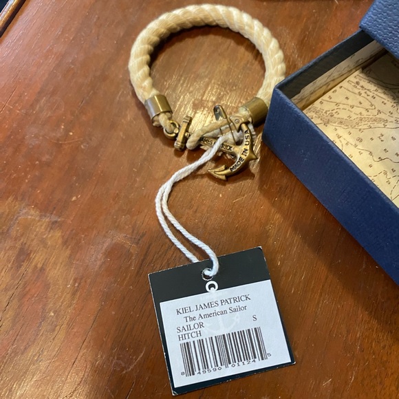 Kiel James Patrick Accessories - Kiel James Patrick Cream Braided Sailor Bracelet with Gold Anchor Accent